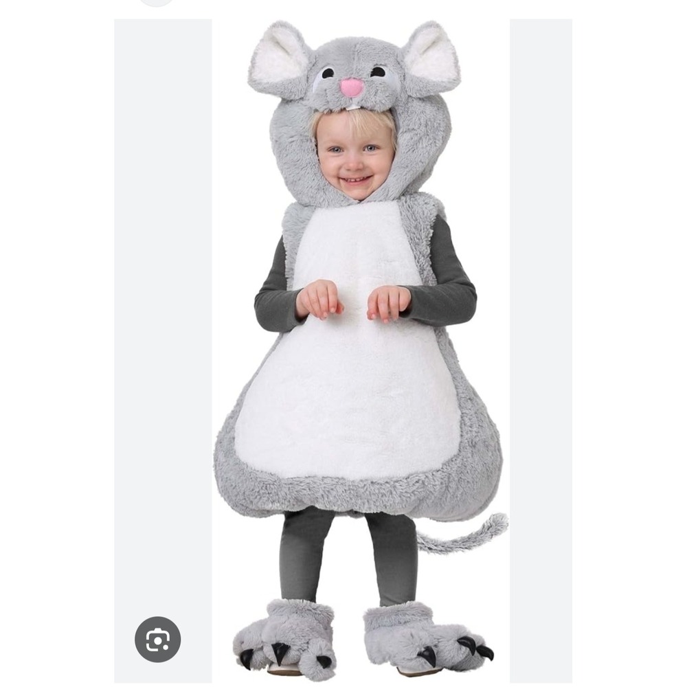 HalloweenCostumes.com Mouse Costume Toddler 2T Gray Faux Fur Hooded Tunic